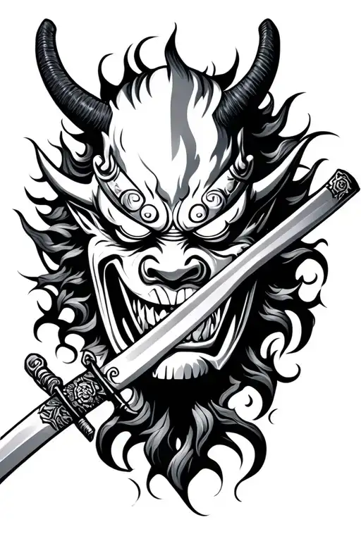 Oni Mask Holding A Katana