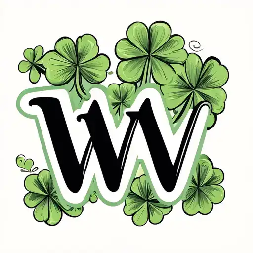 Initial W Script With Outline Of Shamrock