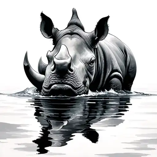 Rhino With Reflection In Water