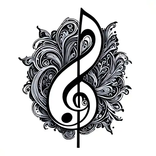 Bass Clef Symbol With Paisley Pattern Inside