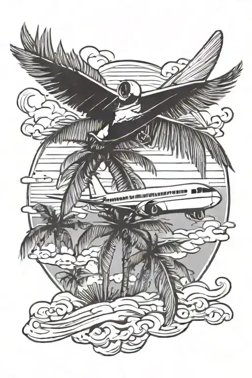 Palm And Airplane Flying