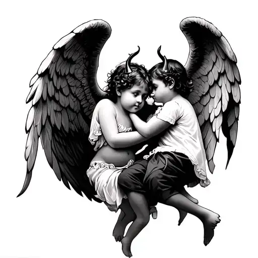 Child Angel With Child Devil Spirit