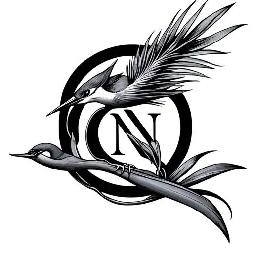 Bird Of Paradise With Letter C And N Inside