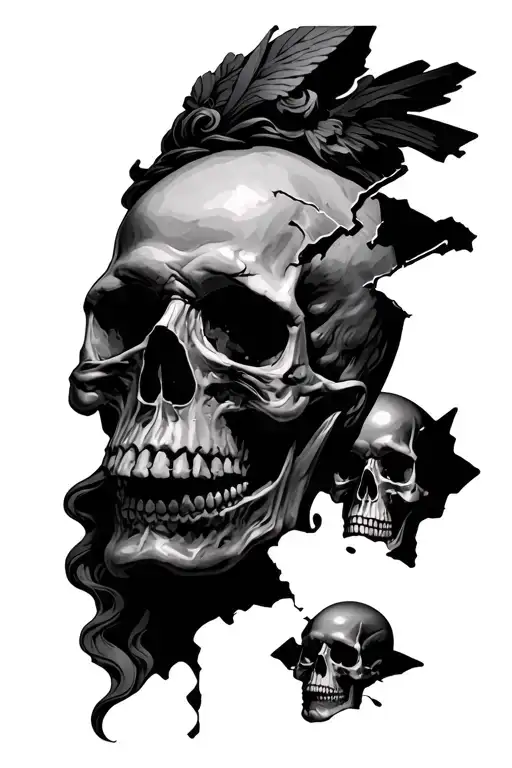 Half Broken Roman Style Sculpture Incorporated With Gothic Skulls