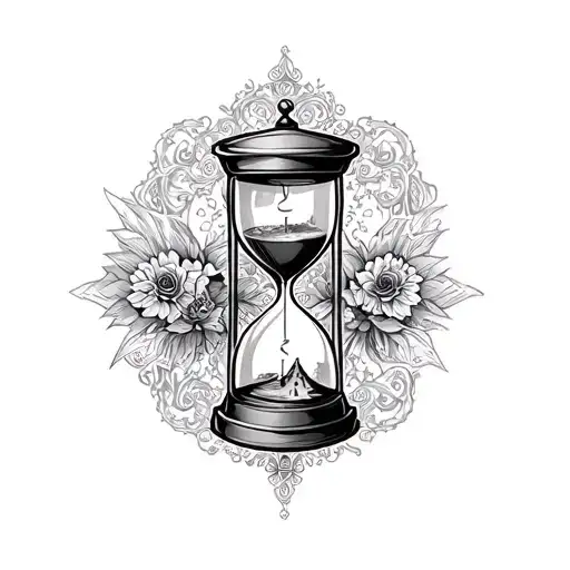 Tattoo With An Arabesque Hourglass With Symbols For Family And Travel Inside