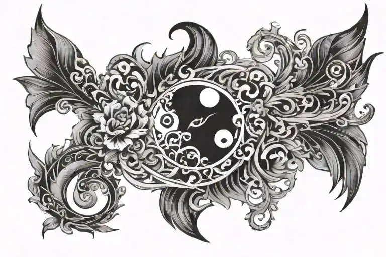 An Sternum Tatoo Design That Involves Fire And Ying And Yang