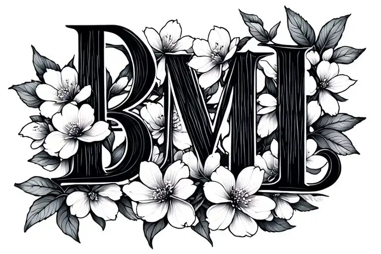 Cherry Blossom Fine Line With Letters Bmd Intertwined