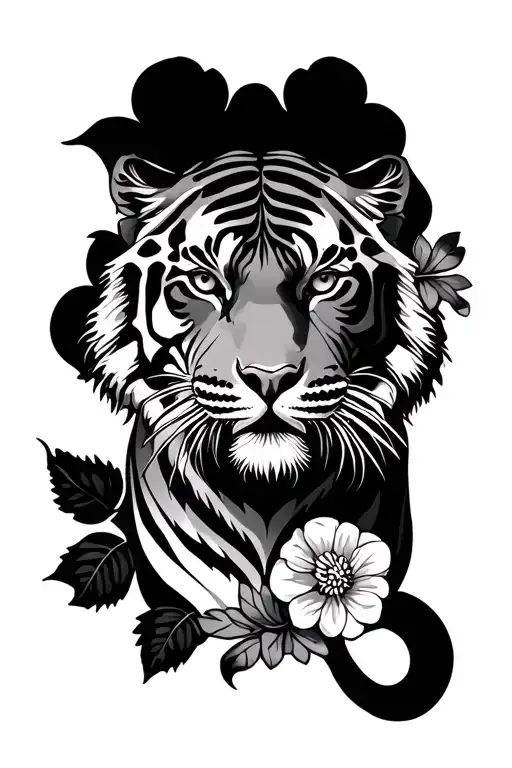 Tiger With Flowers