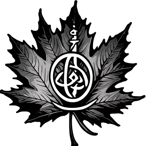 Maple Leaf With Libra Zodiac Sign Intertwined