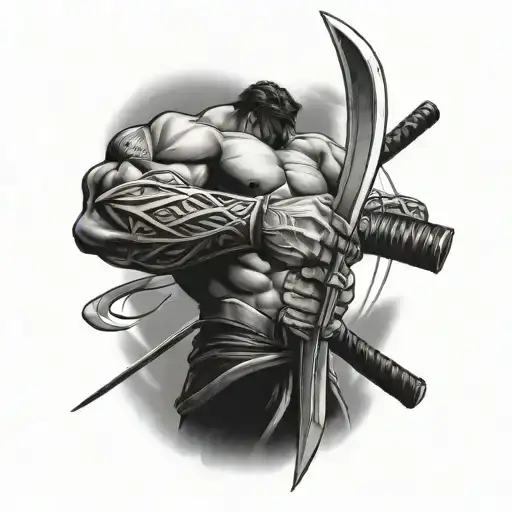 A Muscular Arm Holding A Sleek Katana