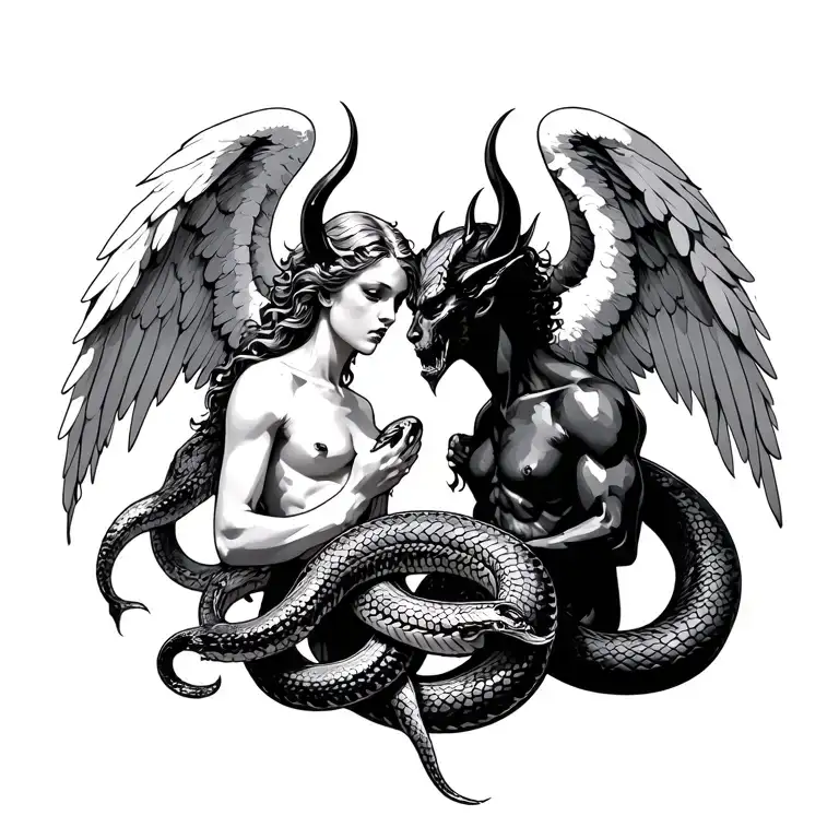 Angel And Devil With Snake Intertwined