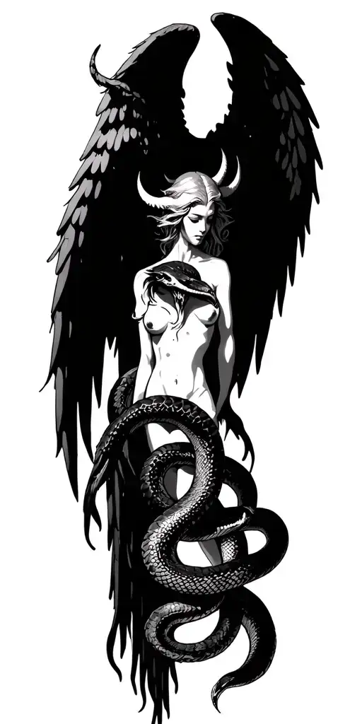 Angel And Devil With Snake Intertwined