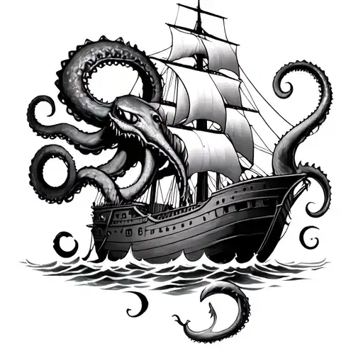 Kraken Attacking A Ship