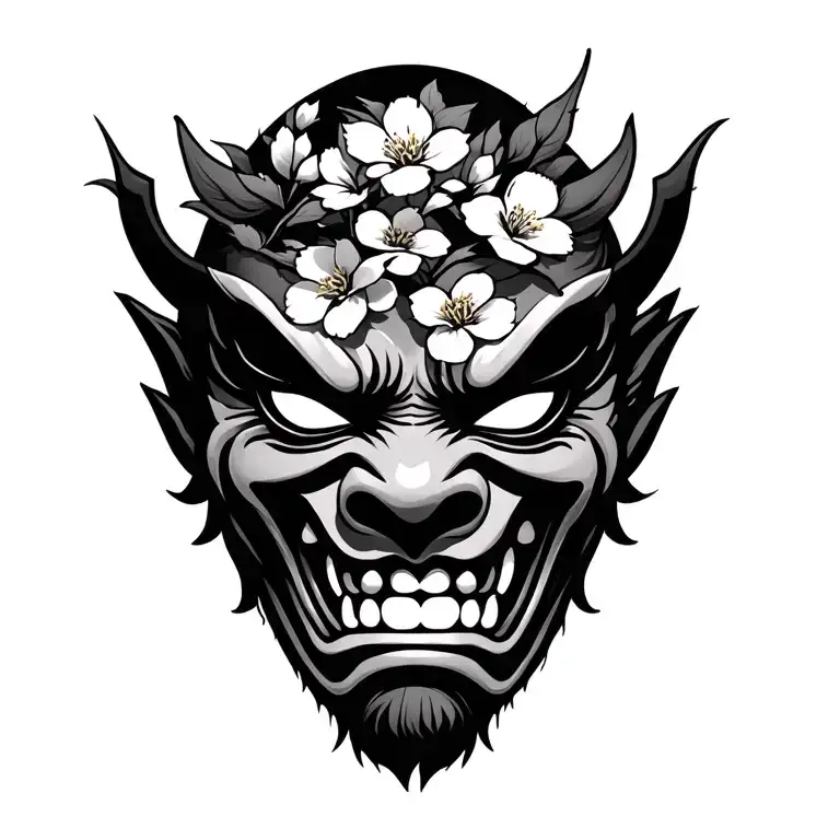 Oni Mask With Cherry Blossoms