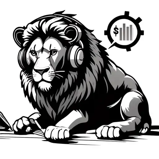A Lion Wearing Headphones And Listening To Music While Drawing Financial Graphs
