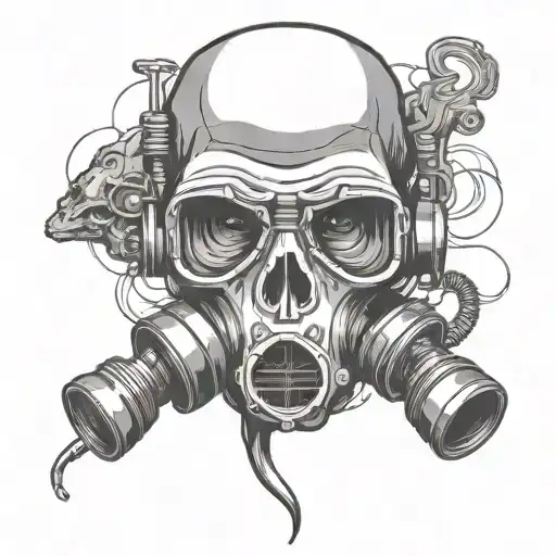 Minimalist Outline Of A Skull And Gas Mask With Subtle Brain Details