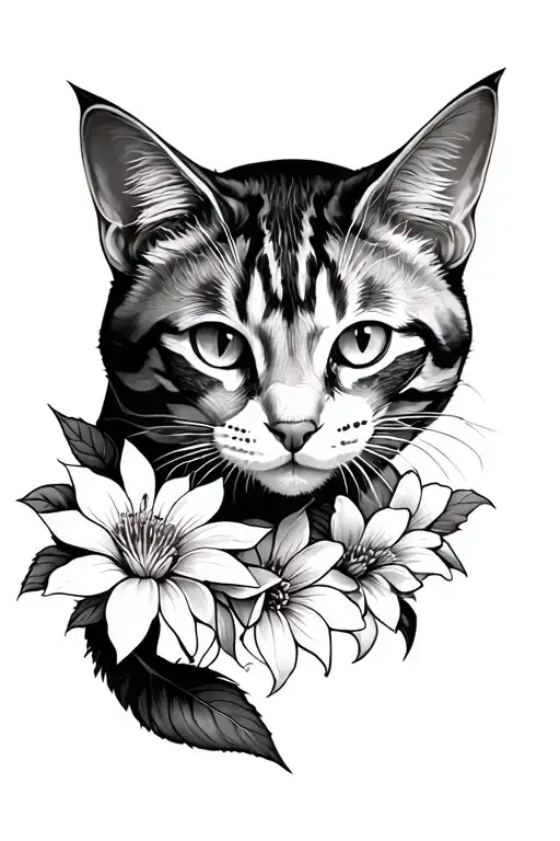 Cat And Flowers