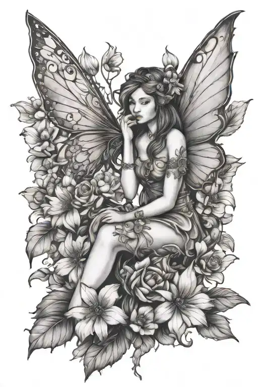 Fairy Sitting In Flowers