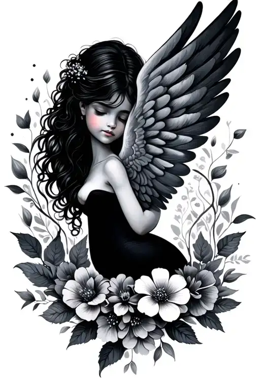 Miscarriage Pregnancy Loss Baby Wings Simple With Flowers