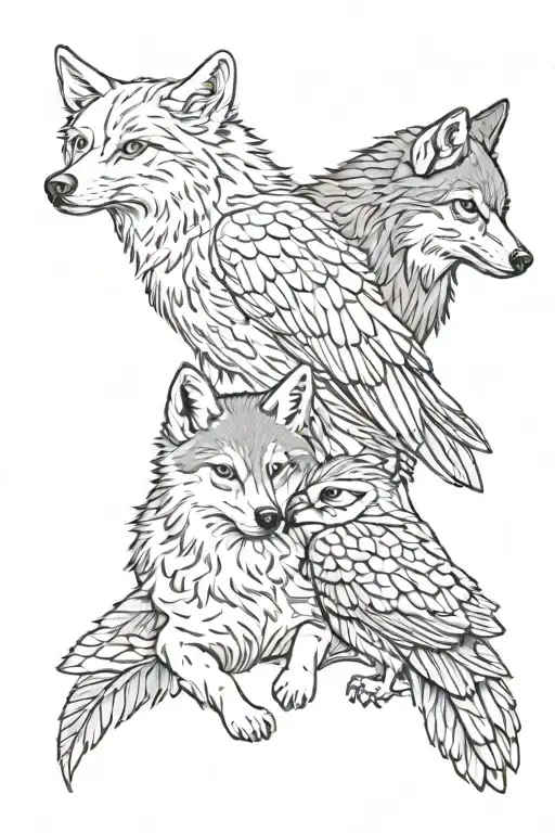 A Baby Wolf And A Hawk Staring At Eachother