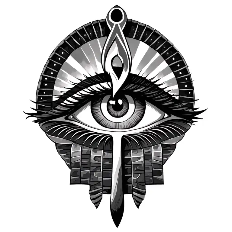 Eye Of Ra With Ankh Symbol Blended Into A Mythological Sunrise