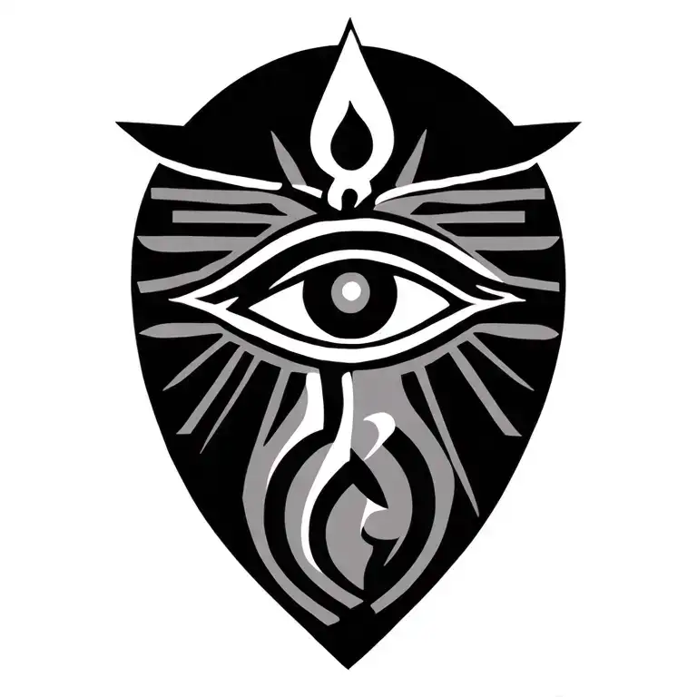 Heiroglyph Version Of Eye Of Ra With Ankh Symbol Blended Into A Mythological Sunrise