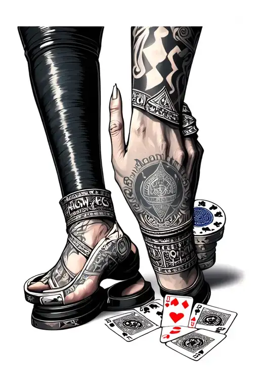 Gambling Theam Leg Sleeve With Baccarat Hand