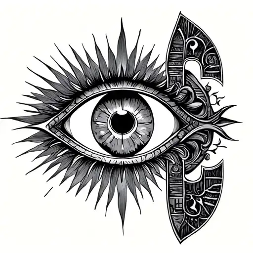 Eye Of Ra With A Scarab Ankh With A Mythological Sunrise