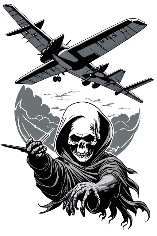Grim Reaper Holding A-10 Airplane Soaring
