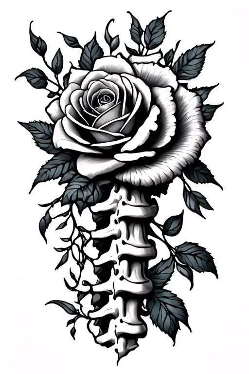 Spinal Tattoo Featuring Roses And Crisanthamums