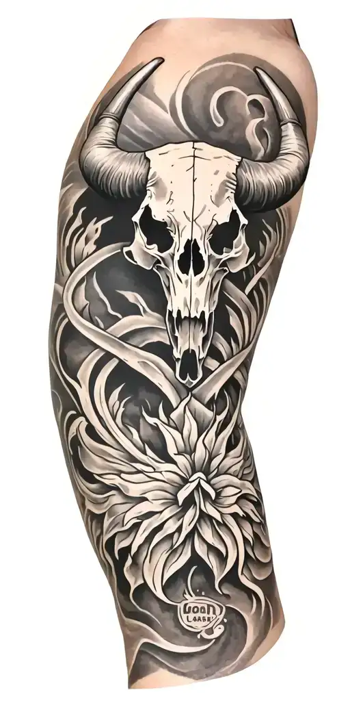 Tooled Leather Sleeve With Longhorn Skull