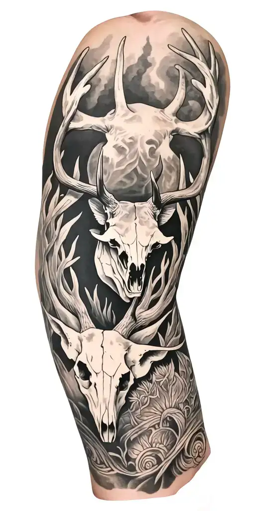 Tooled Leather Sleeve With Coues Deer Skull