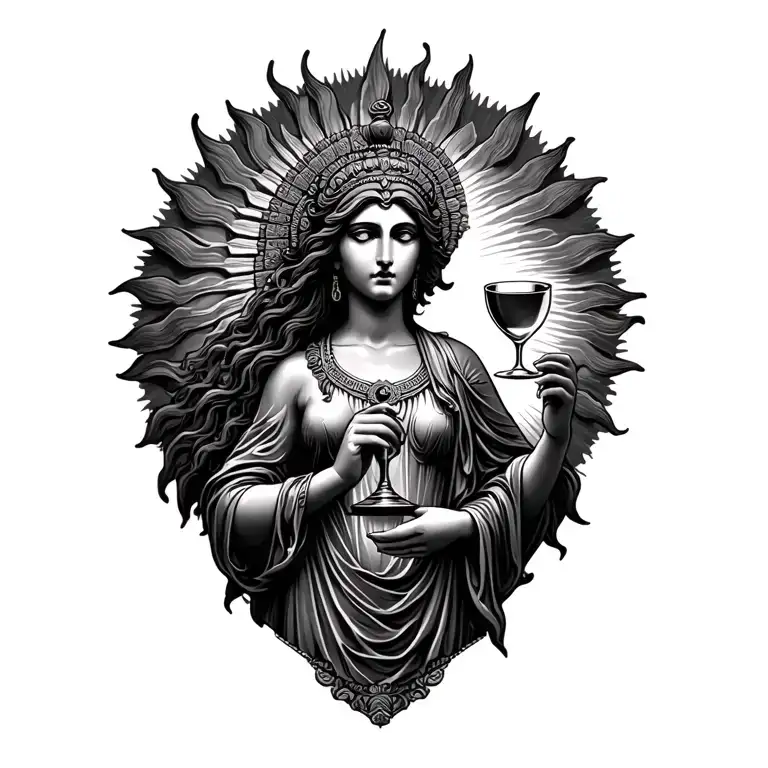 Sun Goddess Holding Hour Glass With Statue