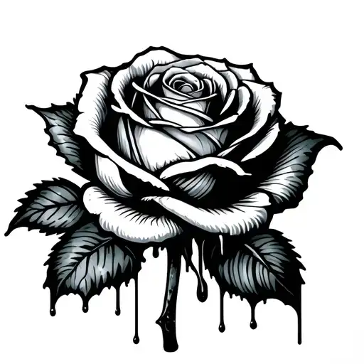 A Rose In Woodcut Style Melting Into Oil Slick