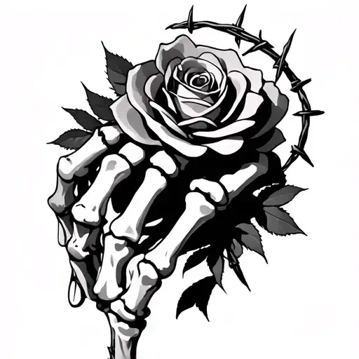 Rose Skeleton Hand Barbed Wire Wrapped