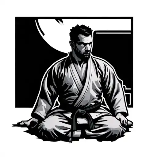 Black Belt Judo Figter Sitting