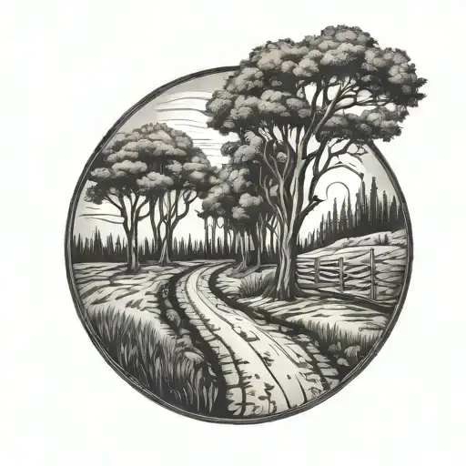 Dirt Road With Trees On Each Side View In A Circle