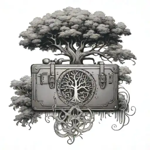 A Tree Of Life Design Incorporating Elements Of Self Employment Like Tools And A Briefcase