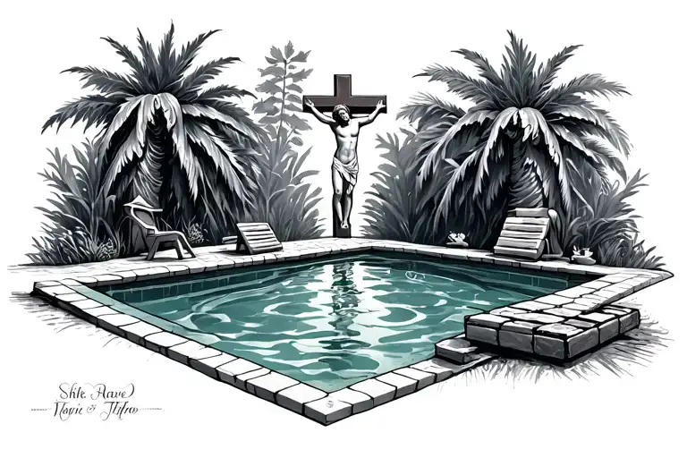 Inground Pool And A Jesus Cross