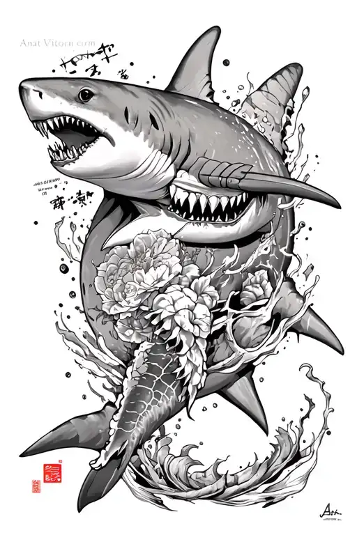 Shark With Scars & Japan Style & Lettering Amat Victoria Curam