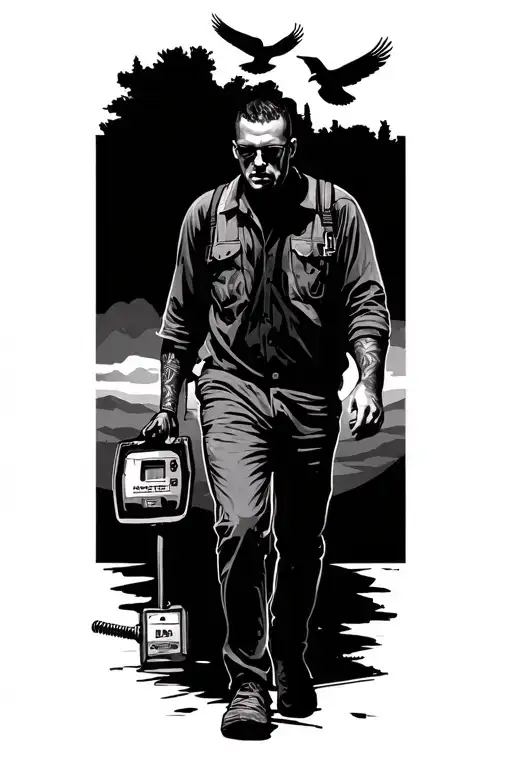 Man Walking With Metal Detector With Bird Over Him