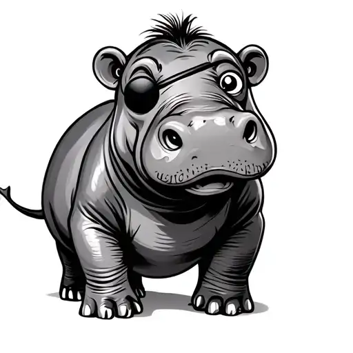 Baby Cartoon Hippopotamus With Eyepatch On Left Eye