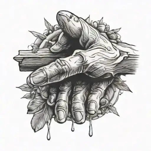 Portrait Of Hand Nailed To Wooden Board