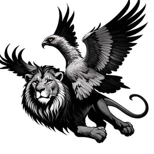 Pheonix Flying Behind A Lion
