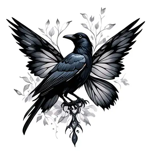 1 Black Crow Earthy Feminine Fairy Wings On Side Of The Road