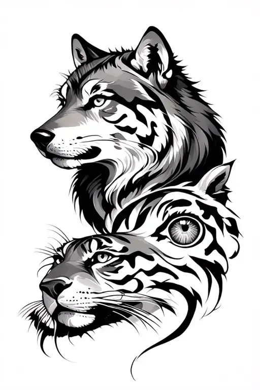 Wolf And Tiger And Ladys Eye Symbol Integrated