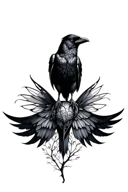 1 Black Crow Earthy Feminine Fairy Wings In Tree