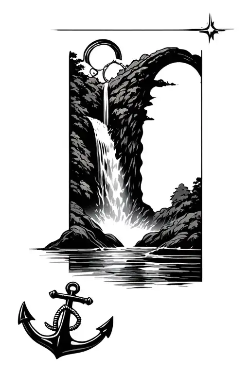 A Waterfall With A Anchor Under It