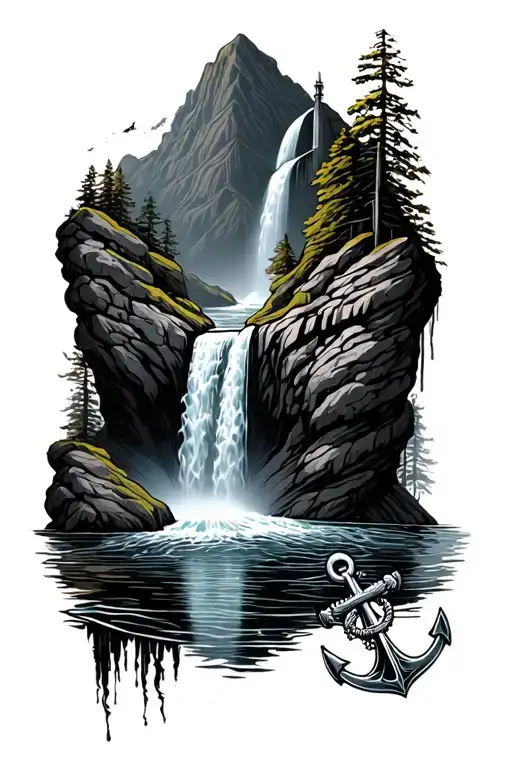 A Waterfall With A Anchor Under It Sleeve