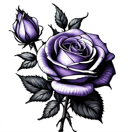 Bouquet With A Violet Flower An Open Rose And A Smaller Close Rose